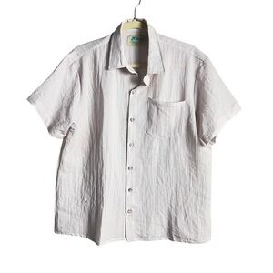 Royaura Hawaiian Shirt Mens Large Short Sleeve Textured Seersucker Gray Travel